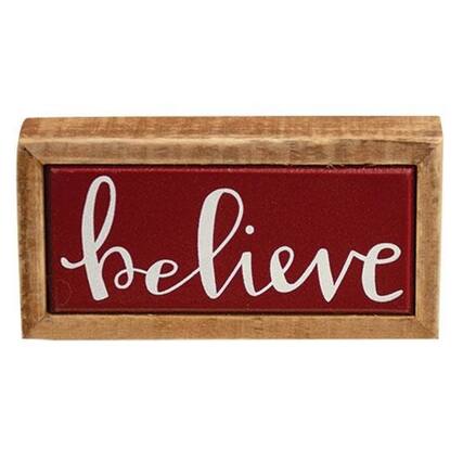 Front. BreeBe - Mini Believe Box Sign - Red.