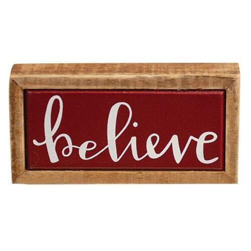 Front. BreeBe - Mini Believe Box Sign - Red.