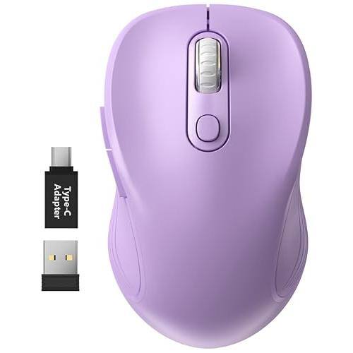 Cozy Serene - Wireless Mouse USB Type-C Purple 2.4g For Laptop Computer With Receiver And Adapter - Wireless - Violate