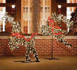 GKI/Bethlehem Lighting - LED Lighted Leaping Reindeer Topiary Christmas Outdoor Decor - 5.75' - and Red - Green