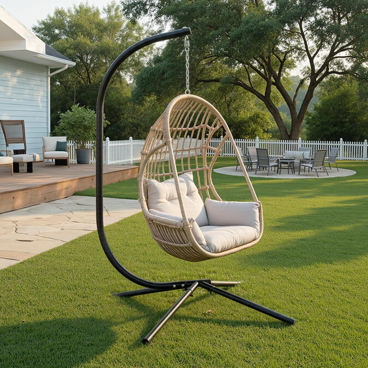 Alt View 8. Winado - Hanging Chair Stand Only, C Frame Swing Stand for Egg Chairs, Macrame Hanging Chairs, Weatherproof for Indoor Outdoor - Black.