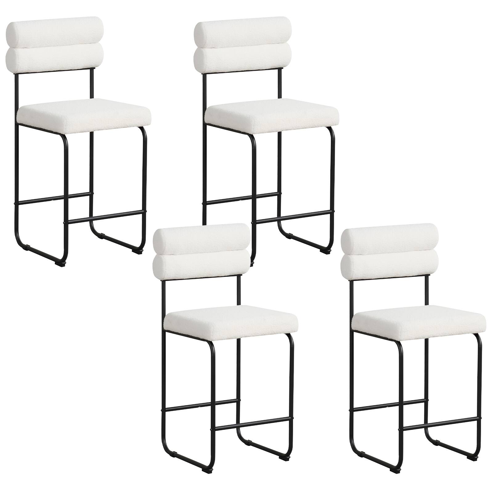 Front. Gymax - Gymax Set of 4 Counter Height Bar Stools 26'' Counter Stools w/ Metal Frame & Footrest White & Black - White, Black.