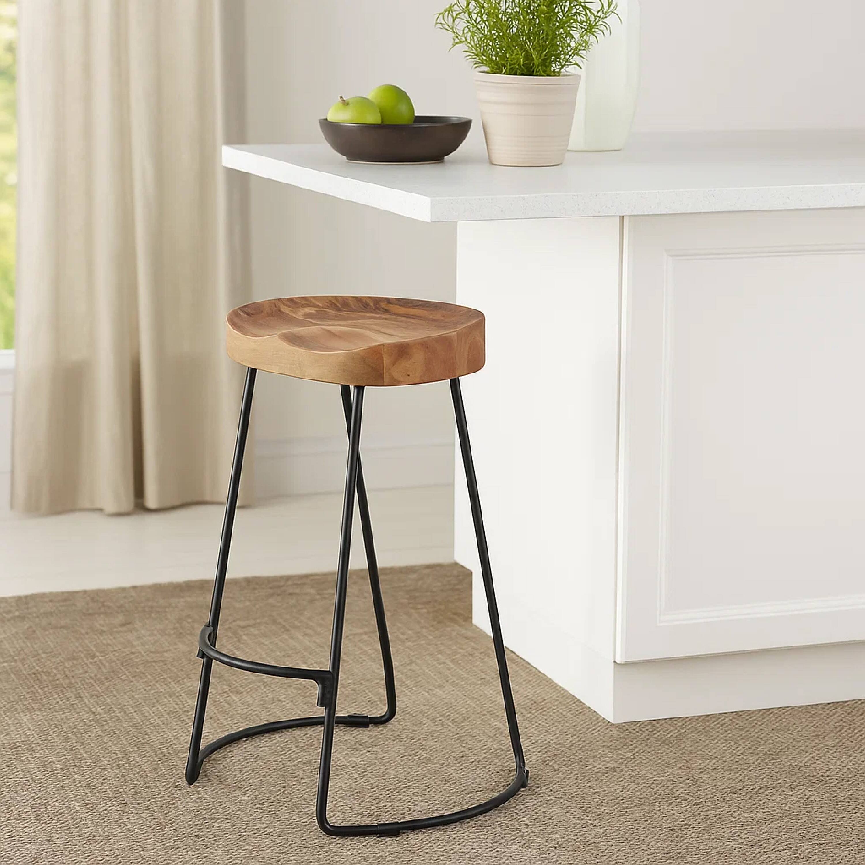 Alt View 8. Manhattan Lane - Ela 30 Inch Mango Wood Bar Stool, Saddle Seat, Iron Frame - Brown and Black.