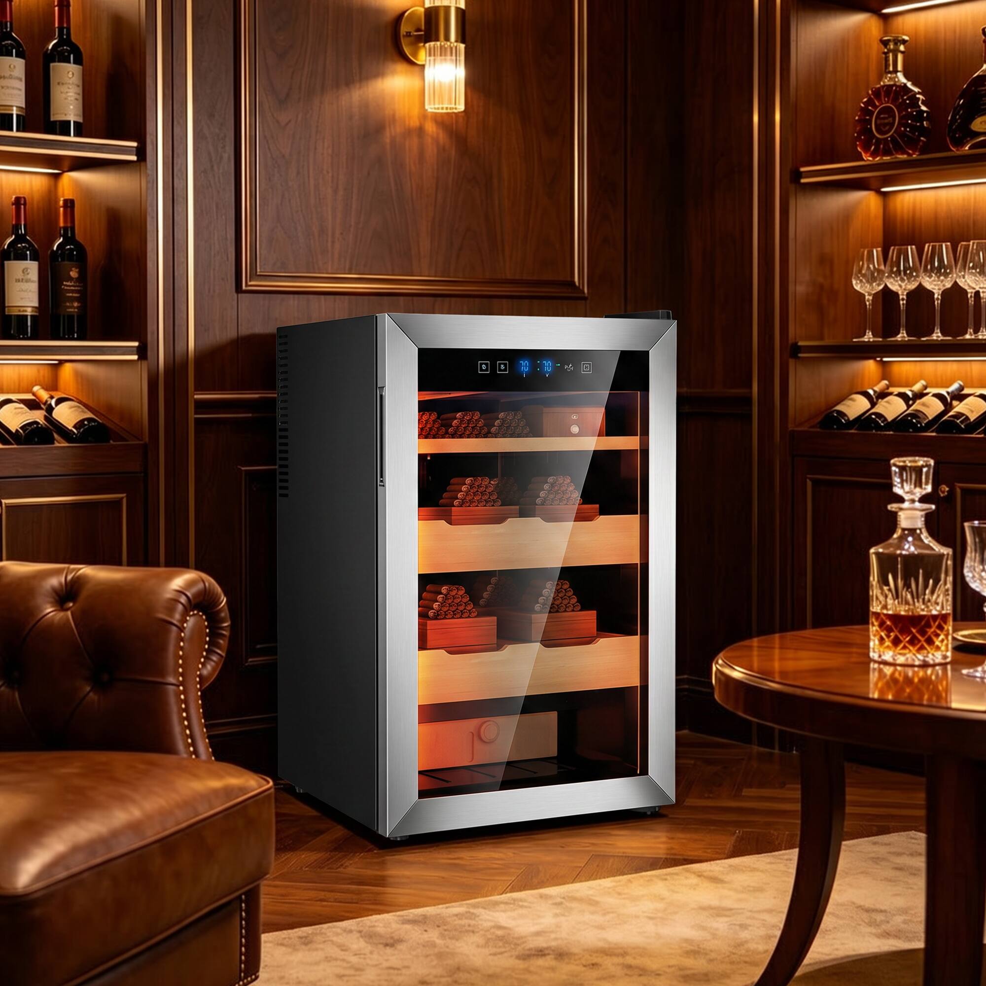 Alt View 10. KingChii - KingChii 70L Cigar Humidor Cabinet, 500-Cigar Electric Cooler with Temp & Humidity Control - Silver.