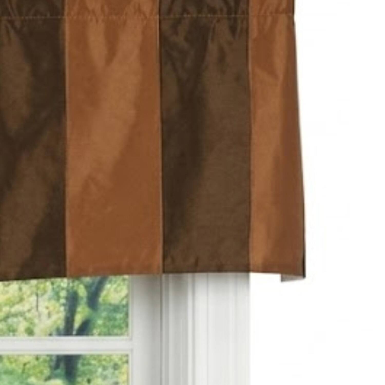 Alt View 2. RLF Home - RLF Home Pascal Stripe Tailored Window Valance 100% Cotton Lined Rod Pocket 50" x 17" Brown - Brown.
