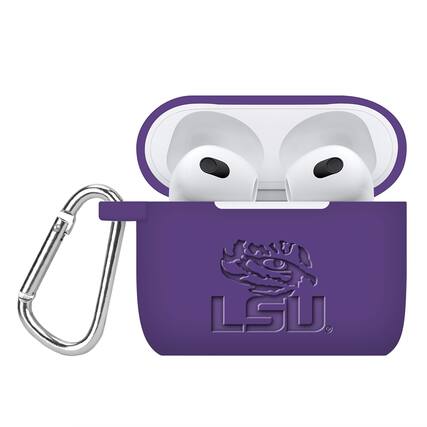 Front. Affinity Bands - LSU Tigers Debossed Silicone AirPods Gen Three Case Cover - Multicolor.