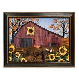 BreeBe - Sunflower Quilt Block Barn Framed Print - 16"x12" - Black, Brown