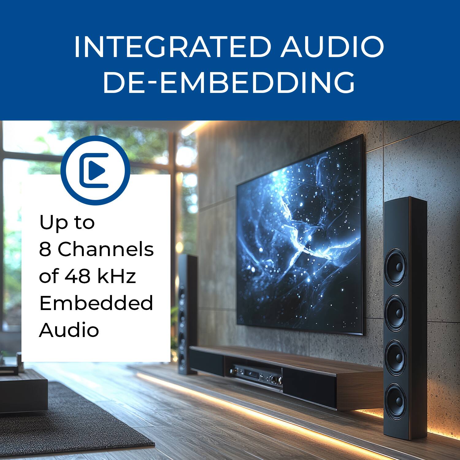 INTEGRATED AUDIO DE-EMBEDDING

Up to 8 Channels of 48 kHz Embedded Audio