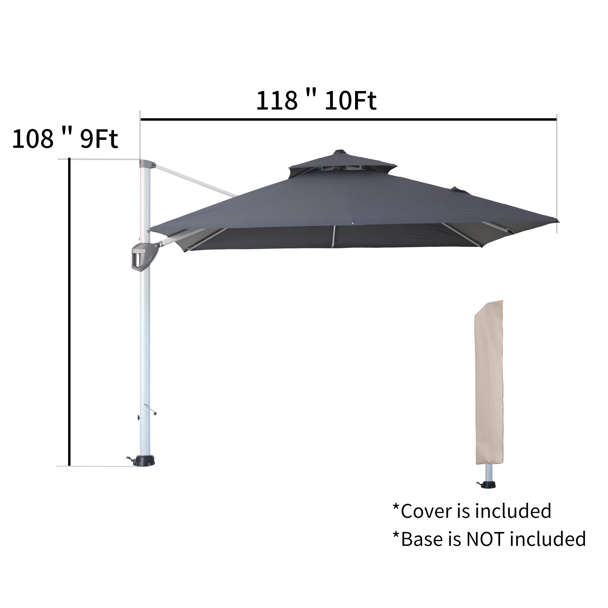 108 " 9Ft  
118 " 10Ft  

*Cover is included  
*Base is NOT included