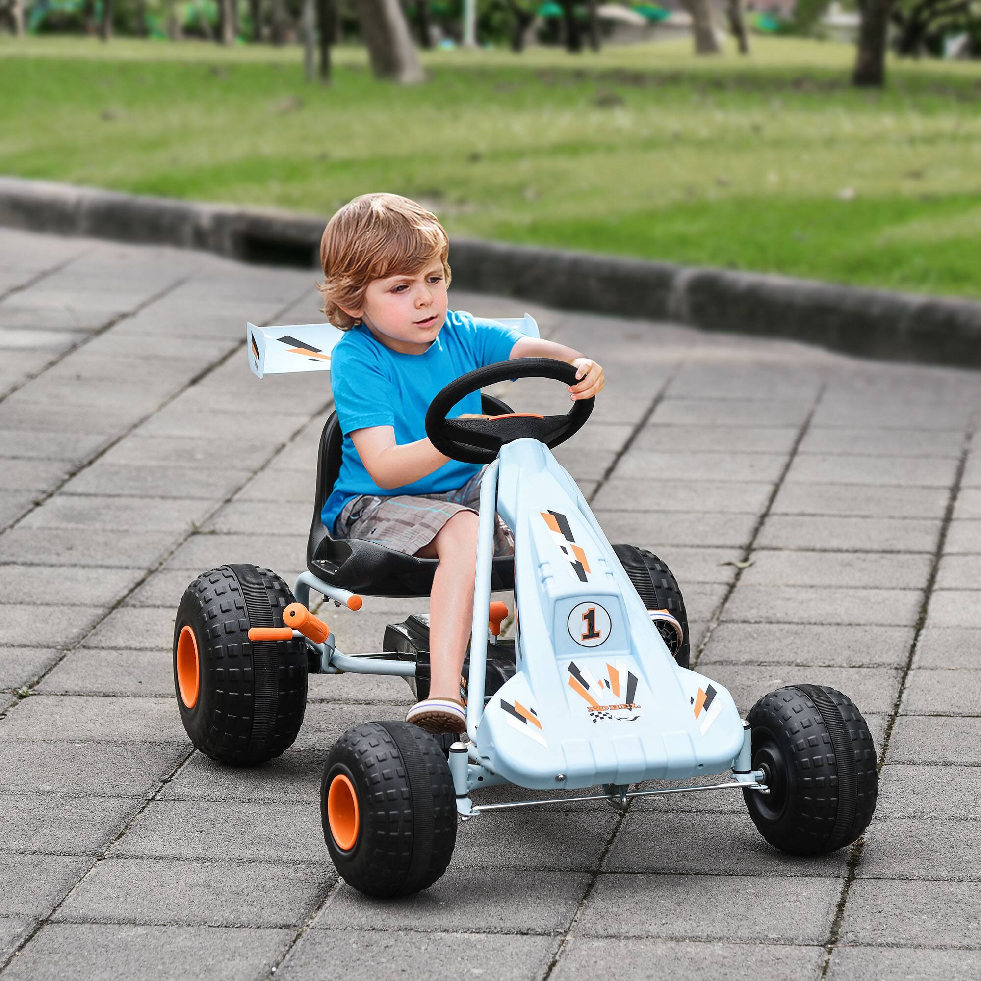 Angle. Aosom - Pedal Go Kart Children Ride on Car, Cute Style, Adjustable Seat, Plastic Wheels, Handbrake, Shift Lever.