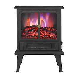 Vaczon - 1500W Freestanding Electric Fireplace Heater for Living Room & Bedroom Adjustable Thermostat and Realistic Flame Effect - Black