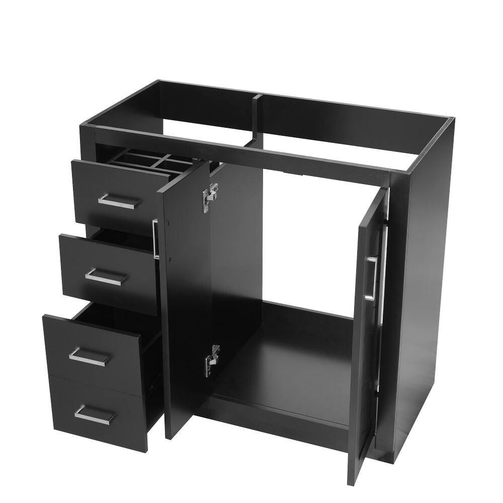 Back. Loheer - Loheer 36 inch Bathroom Vanity Solid Wood Frame Freestanding Cabinet with 3 Drawers Black - Black.