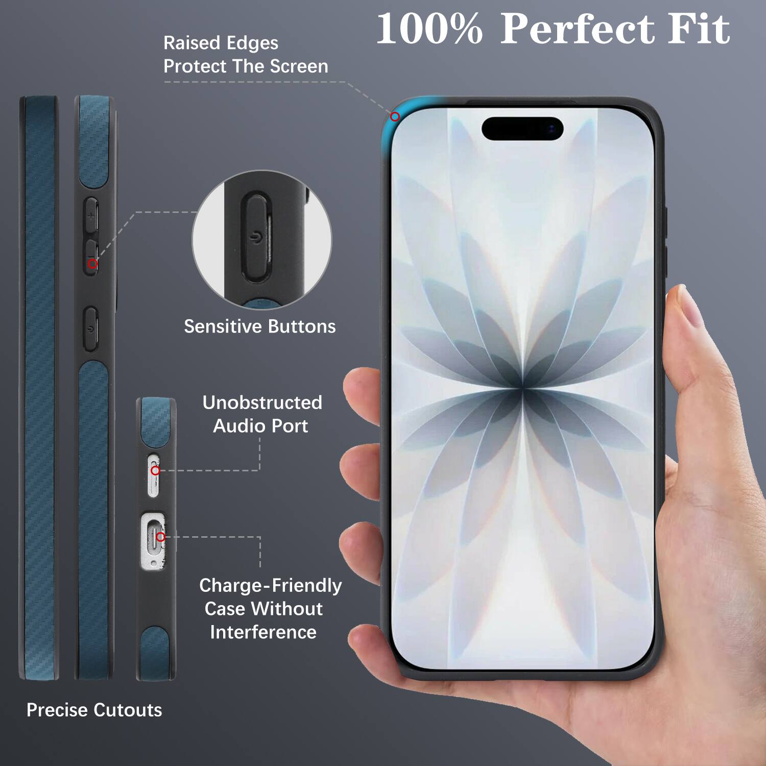 Raised Edges 100% Perfect Fit Protect The Screen Sensitive Buttons Unobstructed Audio Port Charge-Friendly Case Without Interference Precise Cutouts