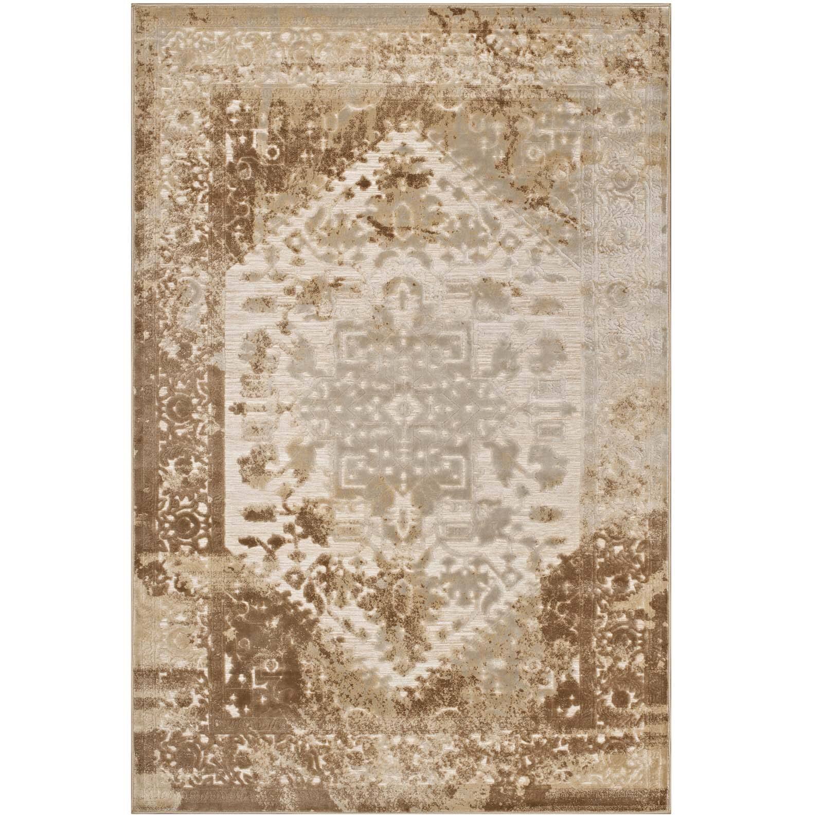 Angle. Modway - Rosina Distressed Vintage Medallion Area Rug - Tan and Cream.