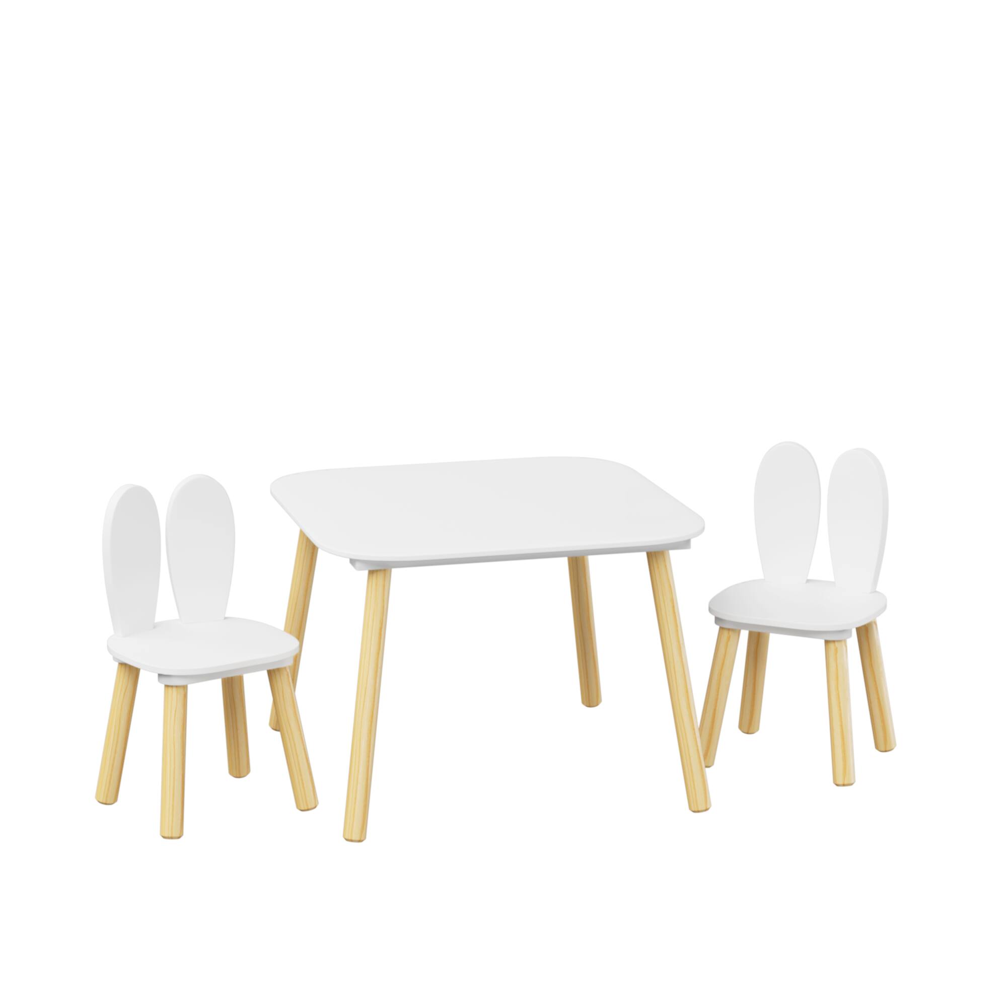 Alt View 10. Tiramisubest - Kids Table with 2 Chairs,3-Piece Rabbit Themed Toddler Table and Chair Set,Children Wooden Activity Play Table Set,White - White.