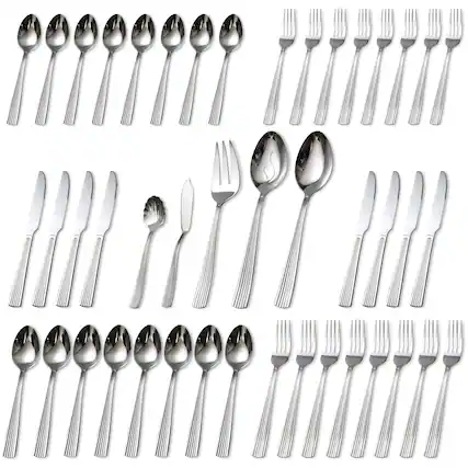 Front. KOOMADE - KOOMADE Flatware Empire20/ 40/45Pcs Stainless Steel Textured Finish Dishwasher Safe Includes Salad Fork Knife Spoon - 45PCS.