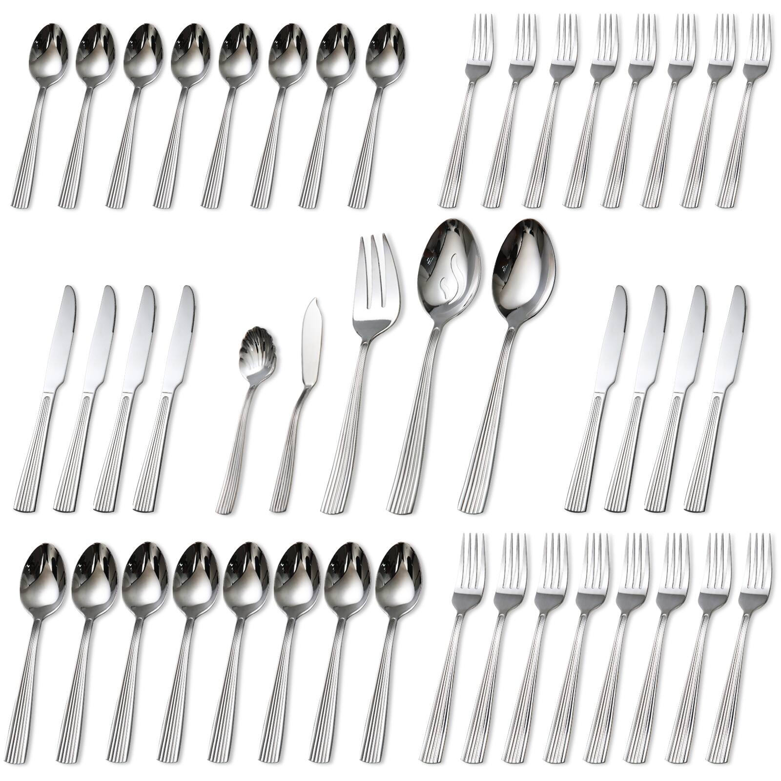 Front. KOOMADE - KOOMADE Flatware Empire20/ 40/45Pcs Stainless Steel Textured Finish Dishwasher Safe Includes Salad Fork Knife Spoon - 45PCS.