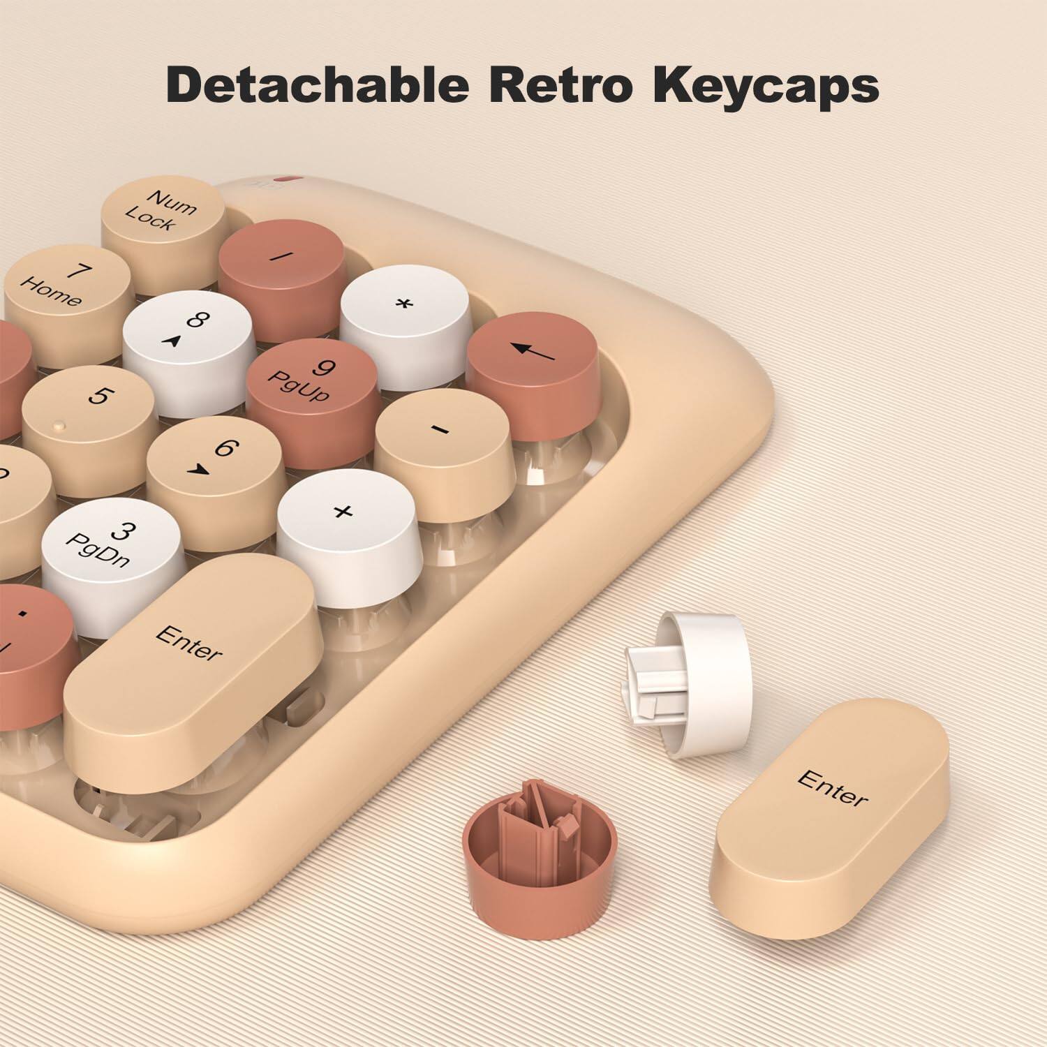 Detachable Retro Keycaps

Num Lock / 7 Home 8 A 9 5 PgUp 6 C + 3 PgDn / Enter * - Enter