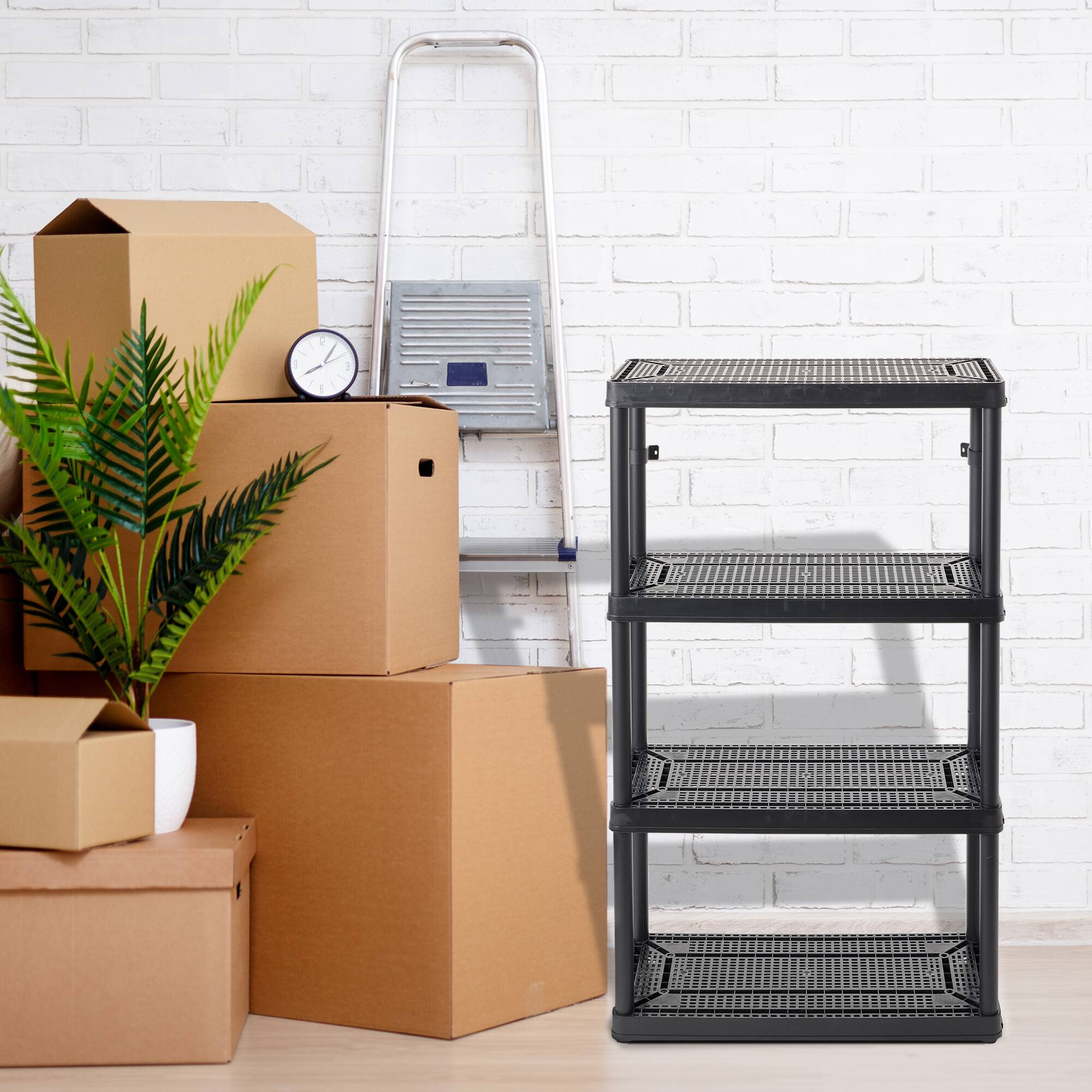 Alt View 4. Gracious Living - Gracious Living 4 Shelf Fixed Height Medium Duty Storage Rack, 2 Pack, Black - Black.