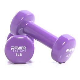 Power Systems - 5 lbs Deluxe Vinyl Dumbbells Set, Pair of Dumbbell Weight with Non-Slip Grip - Purple
