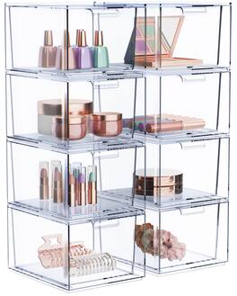Sorbus - Stackable Storage Drawers - 8 Pack Acrylic Drawer Organizer for Vanity, Bathroom Makeup Organizer - Clear