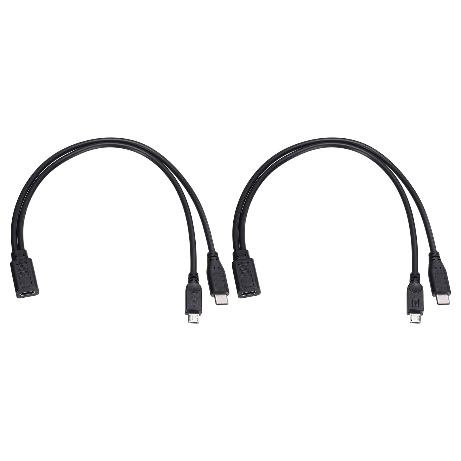 Unique Bargains - 2pcs Type C Female to Type C and Micro USB Male 11.8" Adapter Set - Black