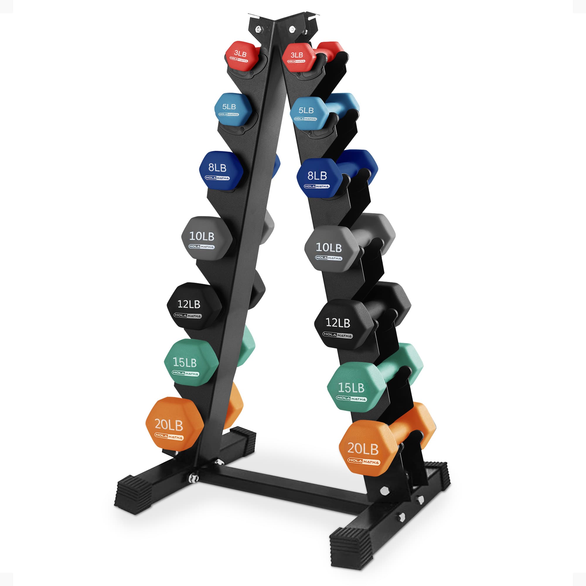 HolaHatha - 146 Pound Neoprene Dumbbell Full Body Weight Set with Storage Rack - Multicolor