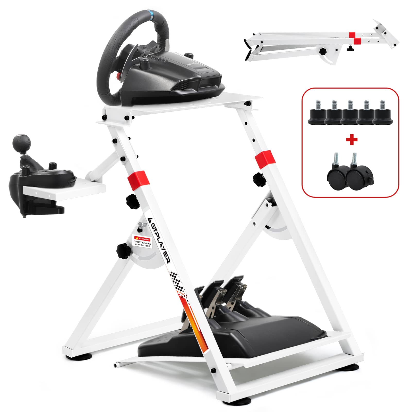 Front. GTPlayer - Sim Racing Wheel Stand Simulator Cockpit Wheel Stand,White - White.