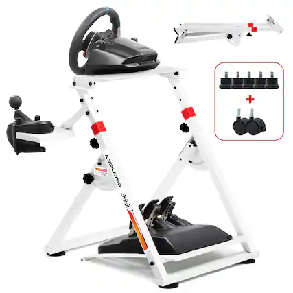 Front. GTPlayer - Sim Racing Wheel Stand Simulator Cockpit Wheel Stand,White - White.