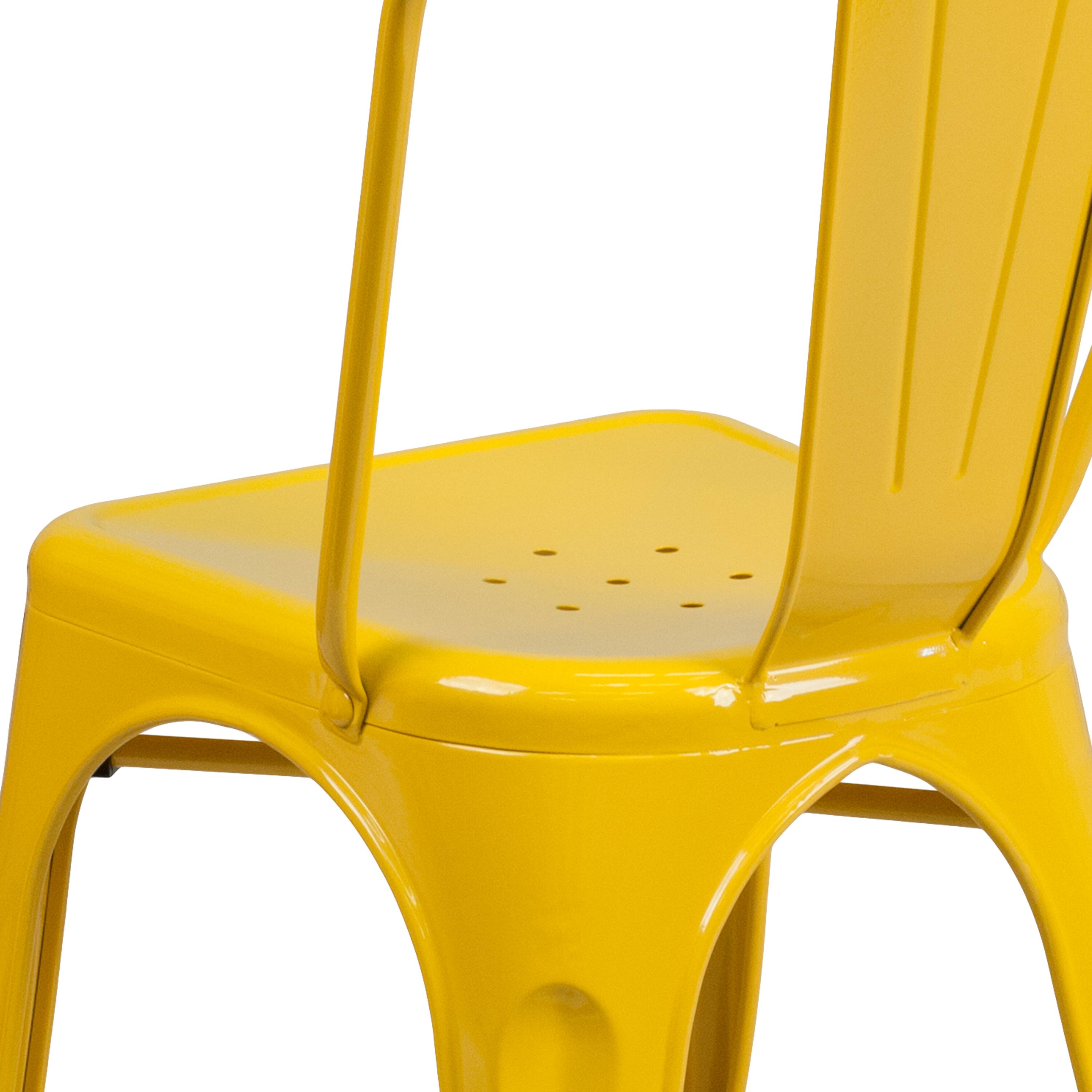 Alt View 8. Emma + Oliver - Commercial Grade Colorful Metal Indoor-Outdoor Stackable Dining Chair - Yellow.