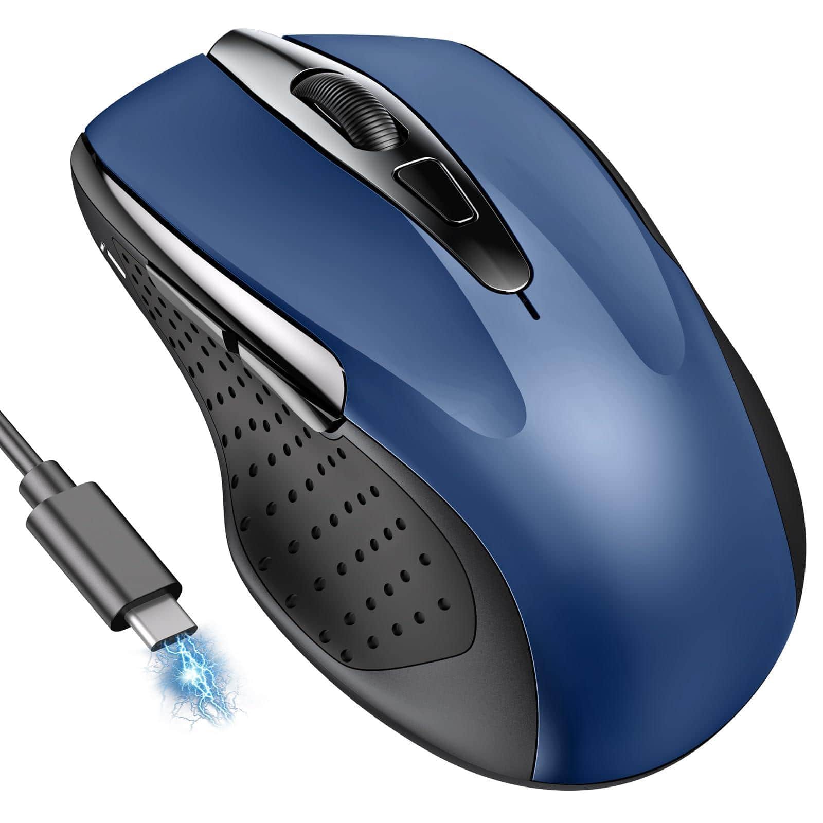 Comfort Essence - Mouse Rechargeable Wireless Optical Tracking 6 Adjustable 2.4ghz With Receiver Quiet Clicks Grips Buttons - Wireless - Blue