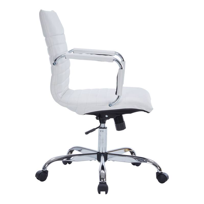 LeisureMod - Harris Mid-Back Leather Office Chair Adjustable Height Tilt Computer Task Chair with 360-Degree Swivel - White - Thumbnail 2