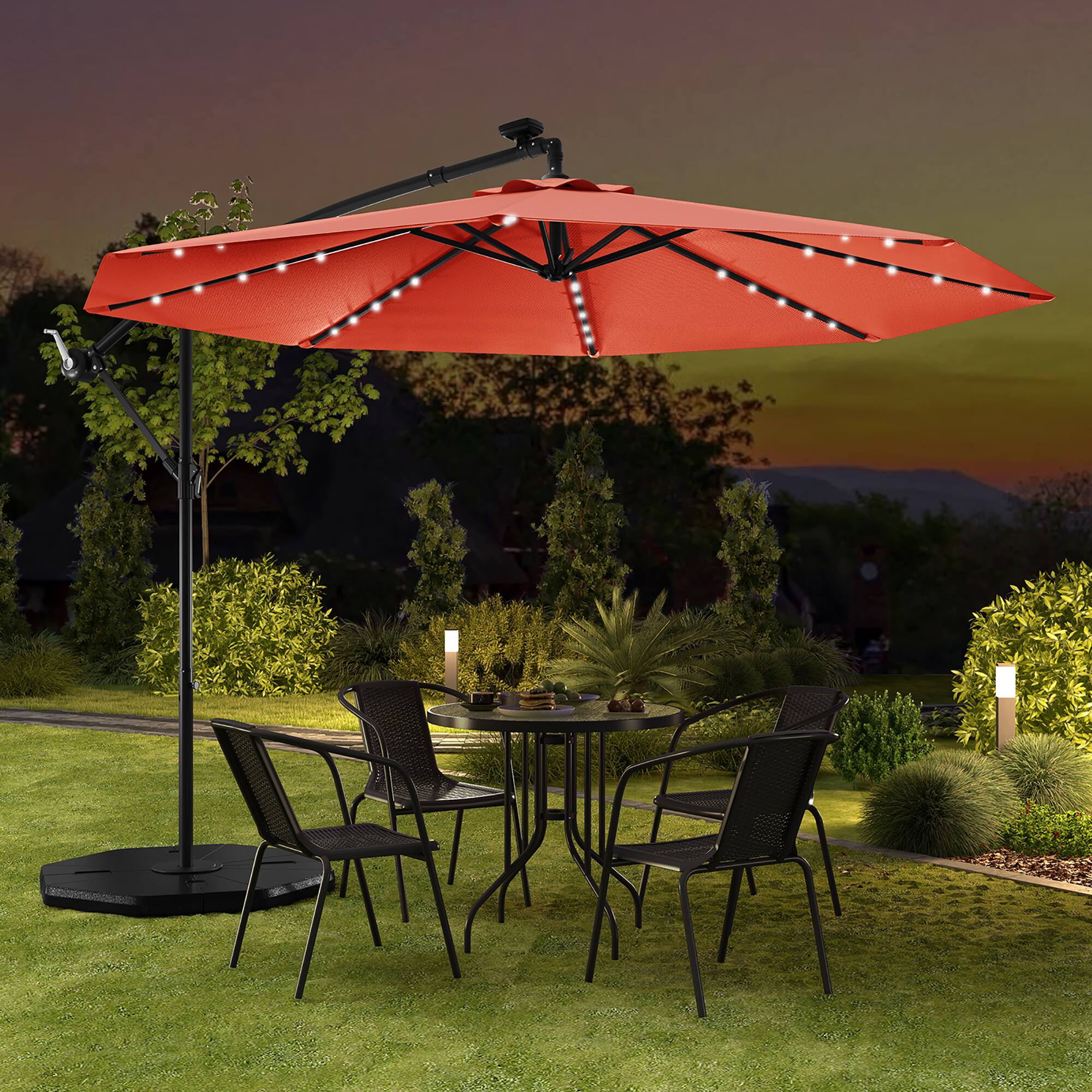 Alt View 8. Gymax - Gymax 10 ft Patio Offset Umbrella w/ Solar Lights Deck Umbrella w/ Easy Tilt Adjustment Orange - Orange.
