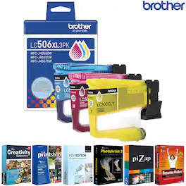 Brother - LC506XL3PKS Genuine 3-Pack High Yield Color Ink Cartridges C/M/Y + Printer Software Bundle