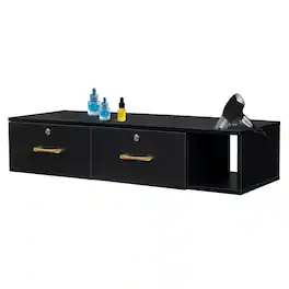 Winado - Multifunctional Wall Mount Salon Station Bedroom Vanity with Locking Drawer & 3 Hair Dryer Holders for Makeup Studios - Black