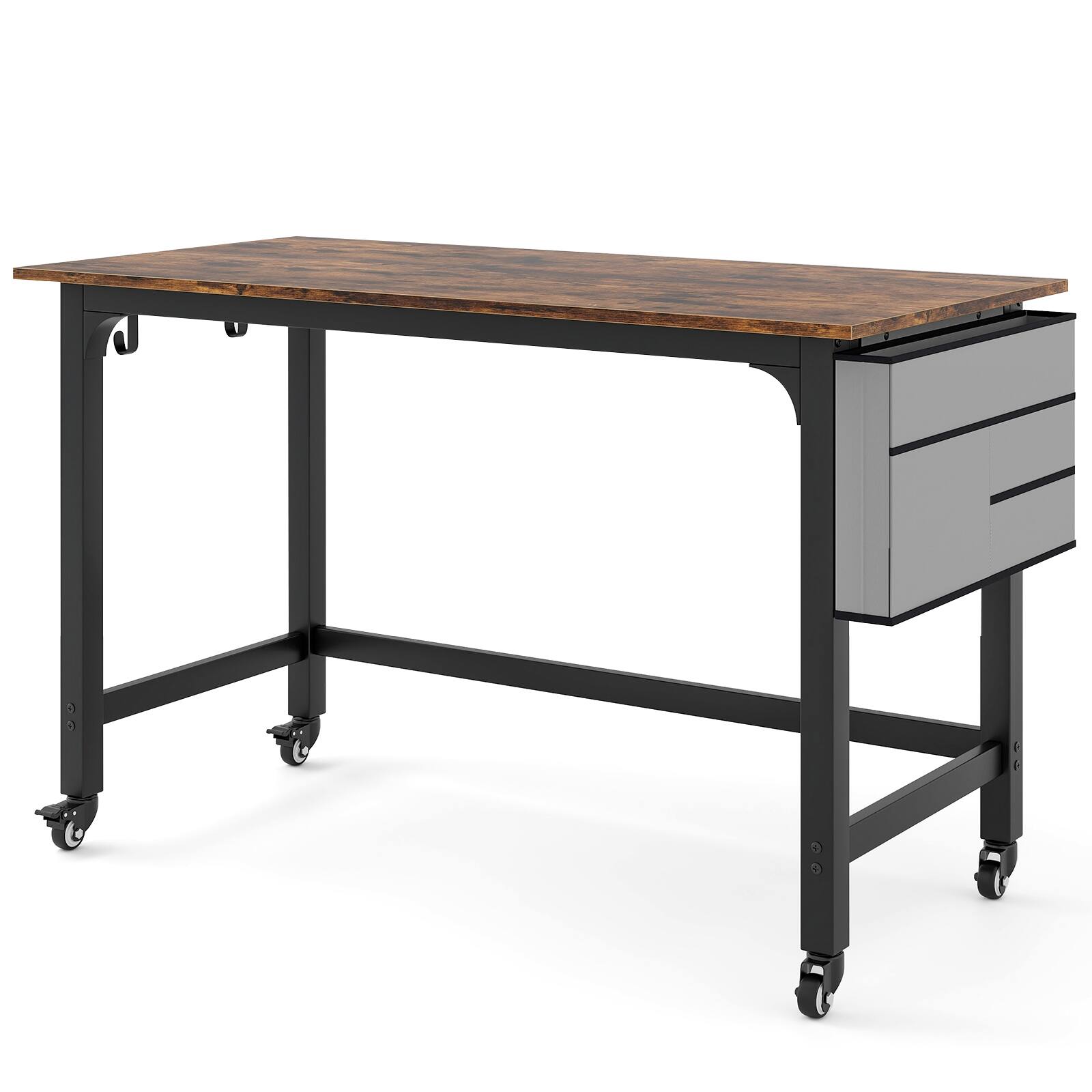 Front. Ecooso - 48 Inch Rolling Computer Desk, Mobile Workstation with Metal Frame for Home Office Setup - Black + Rustic Brown.