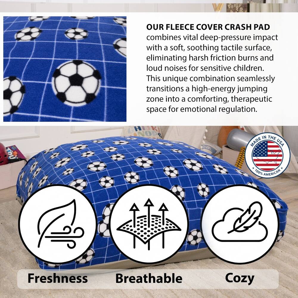 OUR FLEECE COVER CRASH PAD combines vital deep-pressure impact with a soft, soothing tactile surface, eliminating harsh friction burns and loud noises for sensitive children. This unique combination seamlessly transitions a high-energy jumping zone into a comforting, therapeutic space for emotional regulation.

TRU
CHIOKI
IN THE MADE USA 100% AMERICAN
Freshness Breathable
Cozy