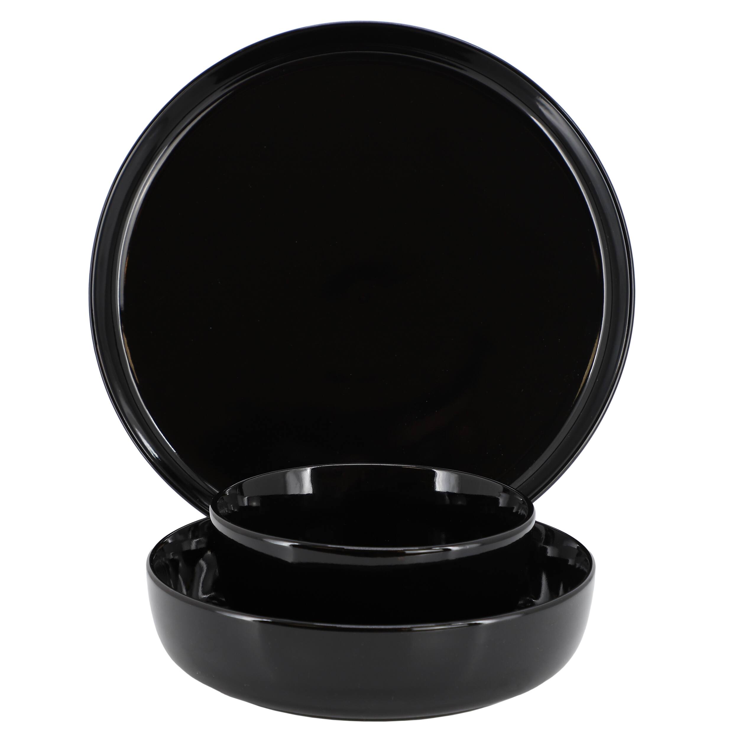 Alt View 1. Elama - Elama Duncan 18 Piece Porcelain Dinnerware Set in Black - Black.