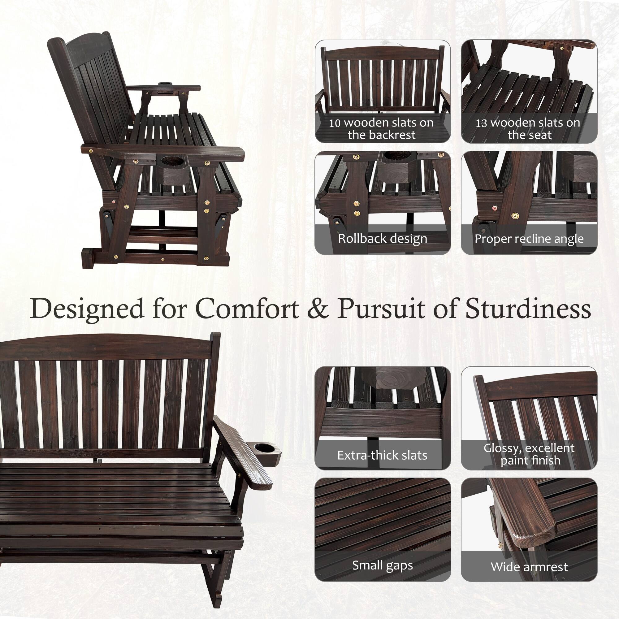 Designed for Comfort & Pursuit of Sturdiness

- 10 wooden slats on the backrest
- 13 wooden slats on the seat
- Rollback design
- Proper recline angle
- Extra-thick slats
- Glossy, excellent paint finish
- Small gaps
- Wide armrest