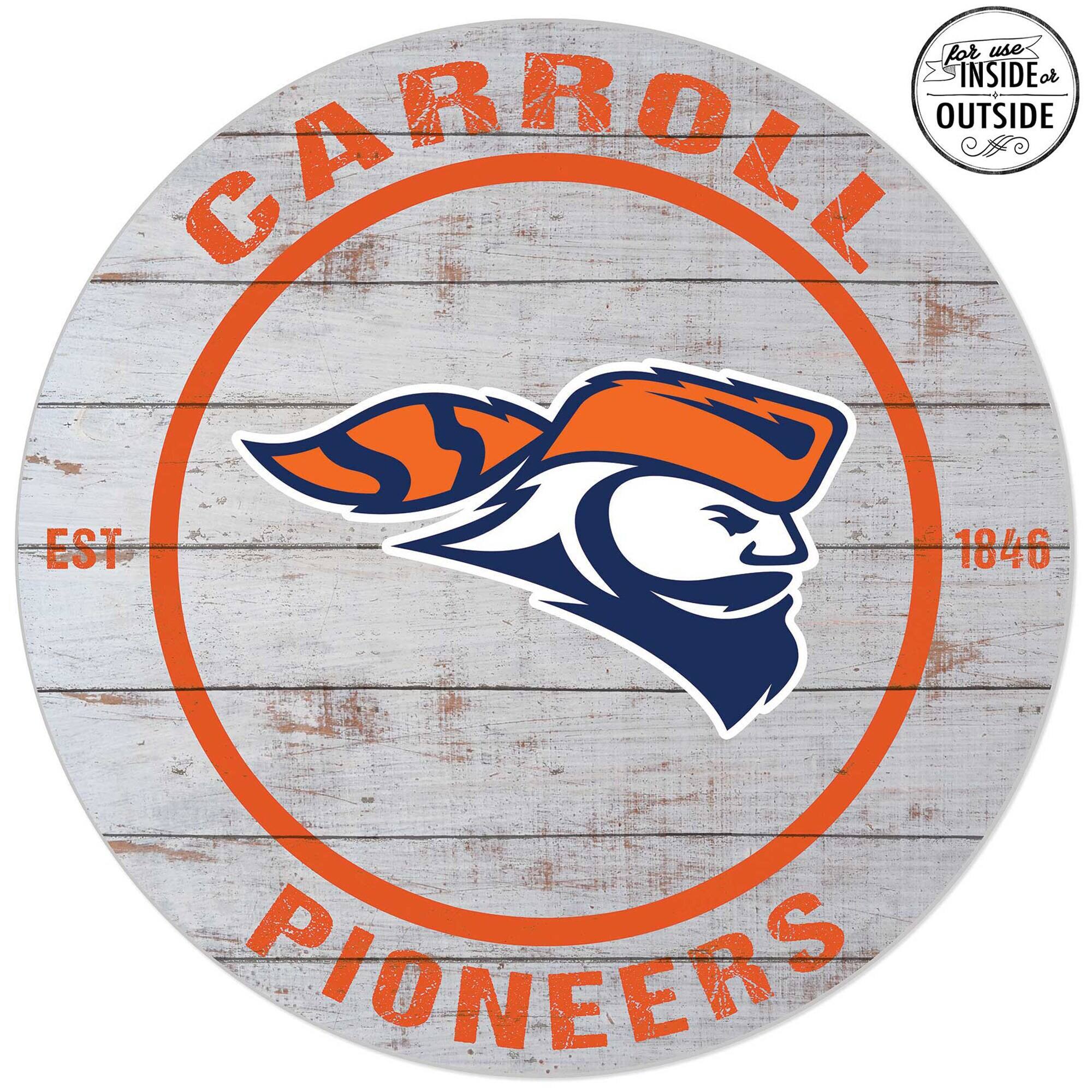 Carroll University Pioneers 20'' Indoor/Outdoor Weathered Circle Sign