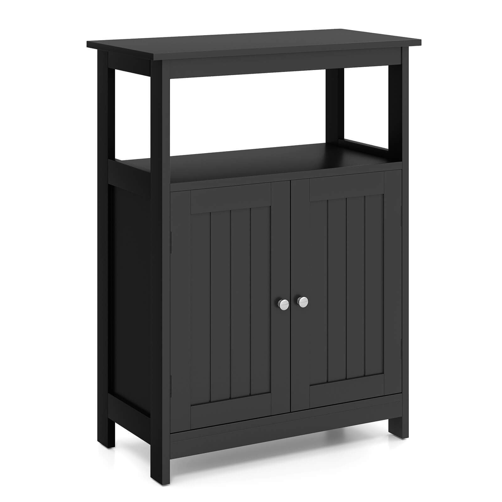 Angle. Costway - Costway Bathroom Floor Cabinet Freestanding Storage Organizer with 2 Doors Open Compartment Black - Black.