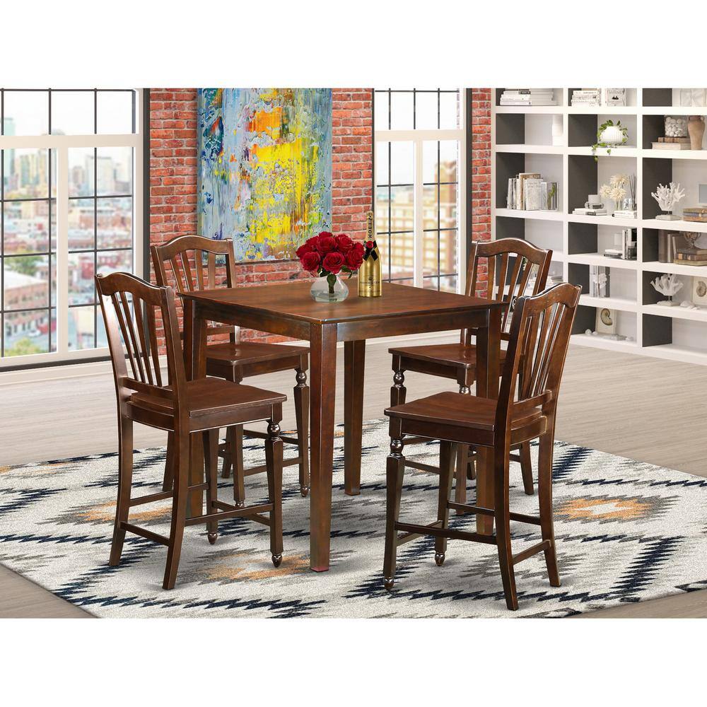Back. East West Furniture - 5 PC pub Table set - Kitchen dinette Table and 4 Kitchen bar stool. - Mahogany.