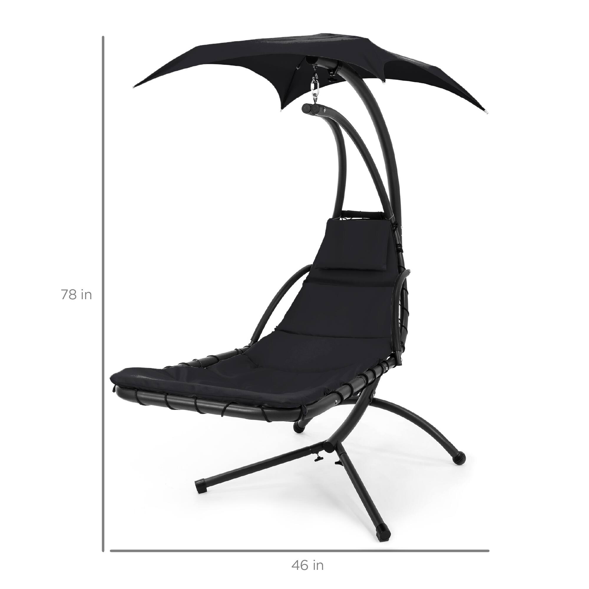 Alt View 7. Best Choice Products - Best Choice Products Hanging Curved Chaise Lounge Chair Swing w/ Pillow, Shade, Stand - Black - Black.