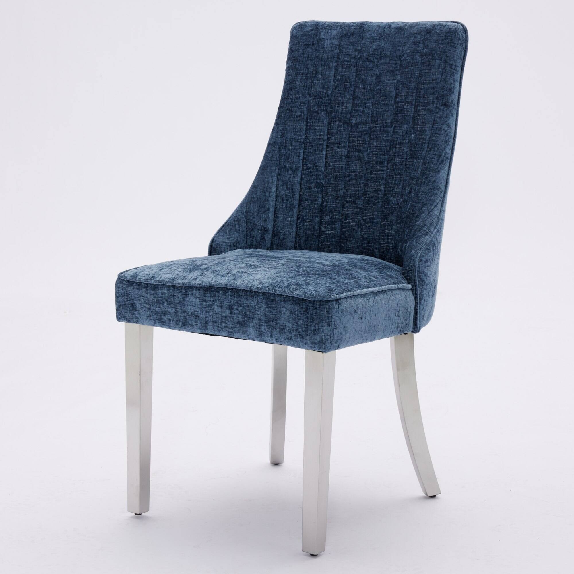 Alt View 4. GOODSILO - Luxury Chenille Fabric Upholstered Dining Chairs with Golden Stainless Steel Legs, Set of 2 - Blue.