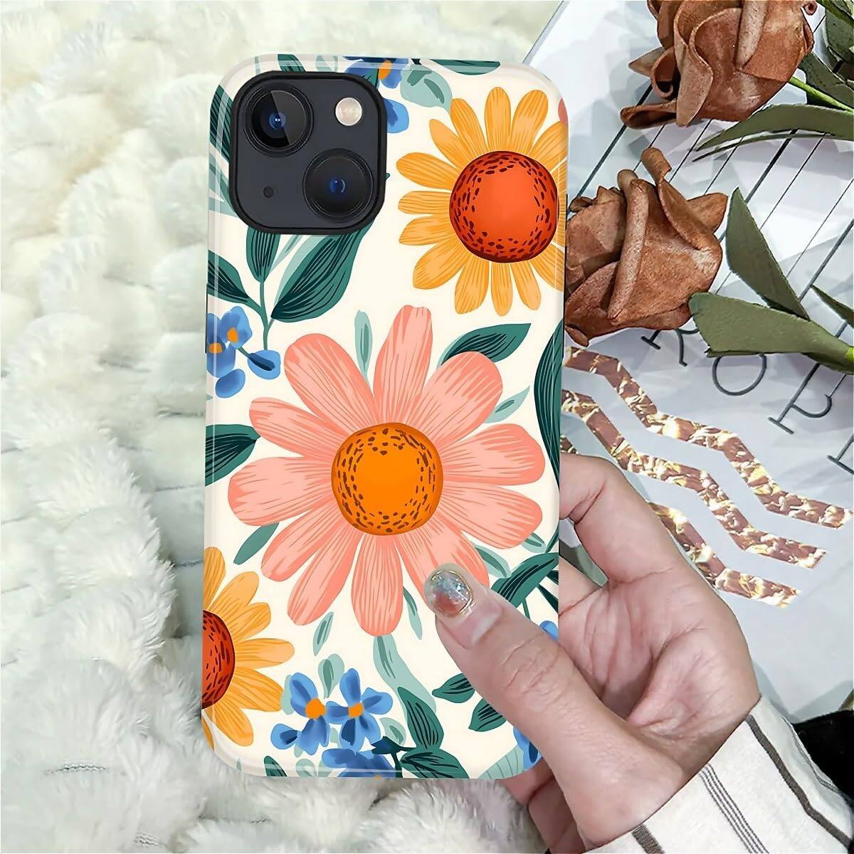 Alt View 6. Finnhomy - Smartphone Case for iPhone 15 Dual Layer Protective Phone Case Shockproof Anti Slip Slim Cover - Retro Flowers.