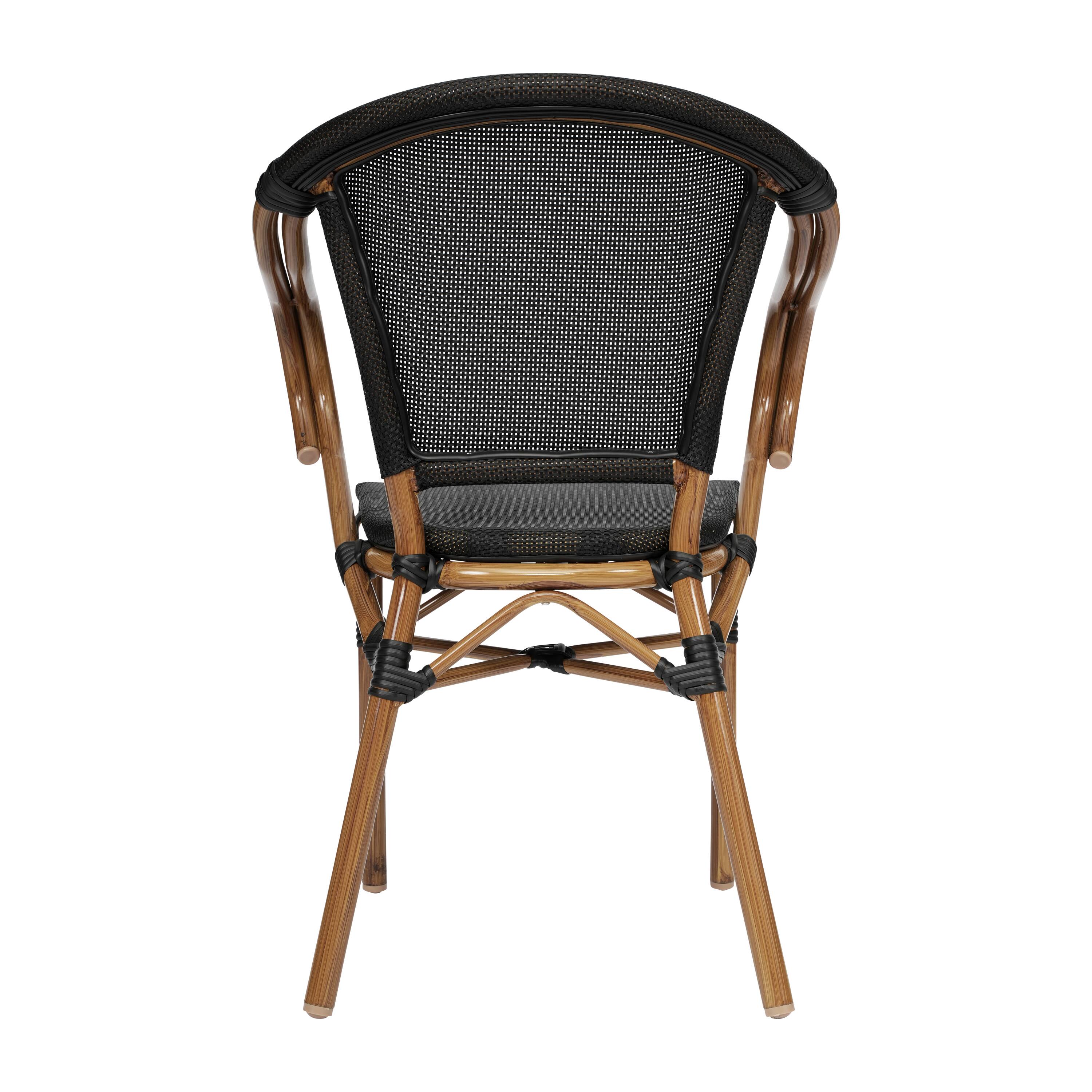 Alt View 7. Emma + Oliver - 2 Pack Stacking Bistro Chair with Bamboo Print Metal Frame - Black/Natural Frame.