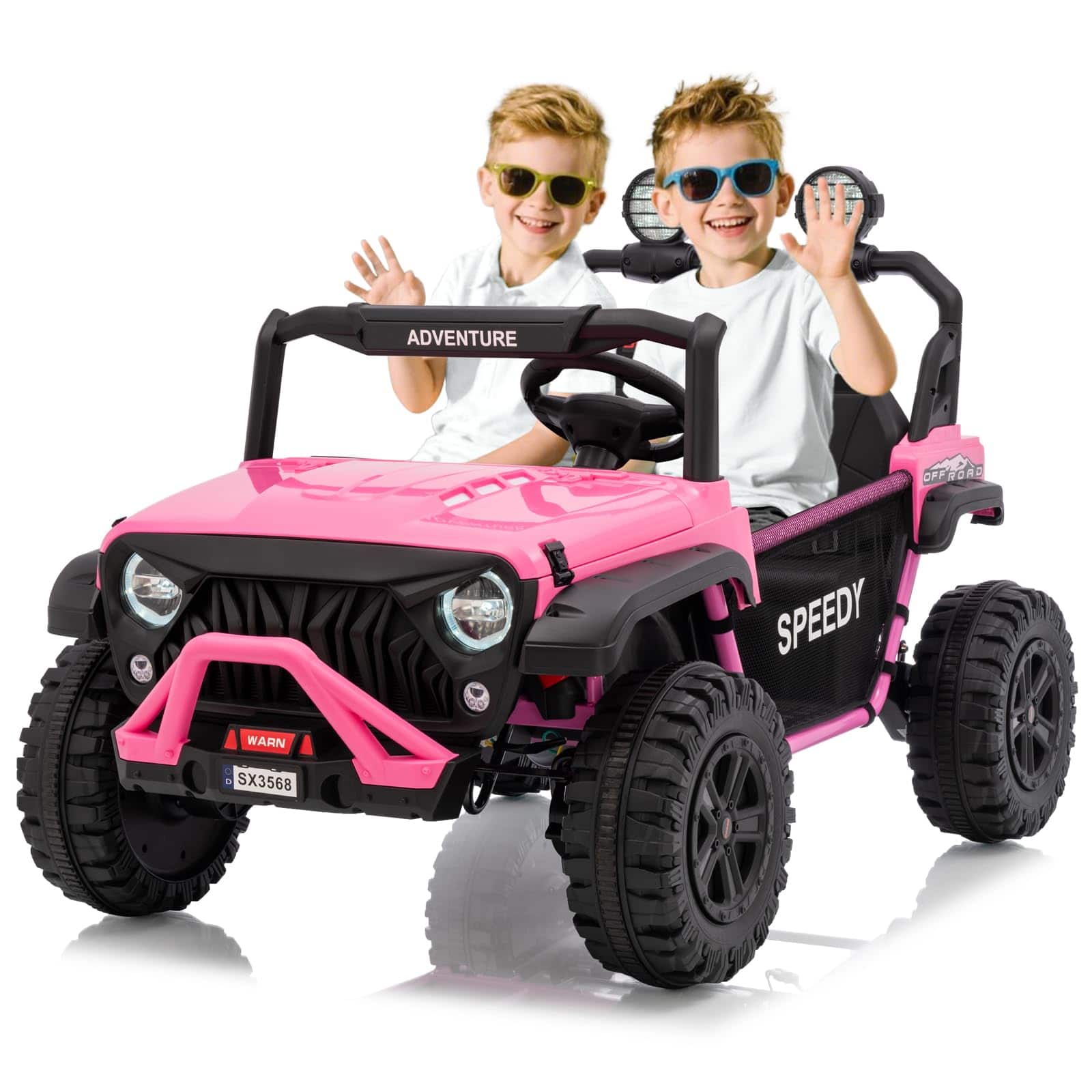 Babevy - 24V Ride on Truck Car with Remote Control, 2 Seater Ride on Toy for Kids, Kids Electric Vehicles, Spring Suspension - Pink