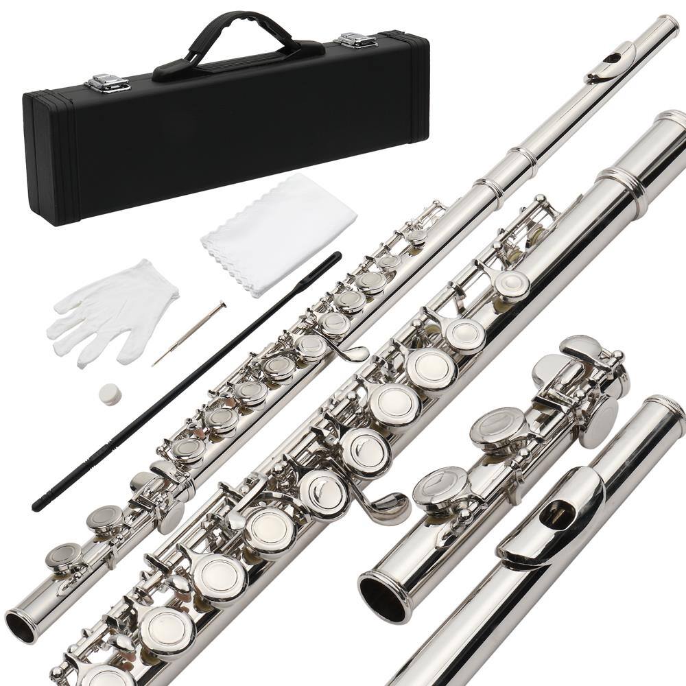 Angle. Winado - C Flutes with E-split, Orchestra Closed Hole Flute Kit for Beginners & Professionals, 16 Keys Musical Nickel Flute.