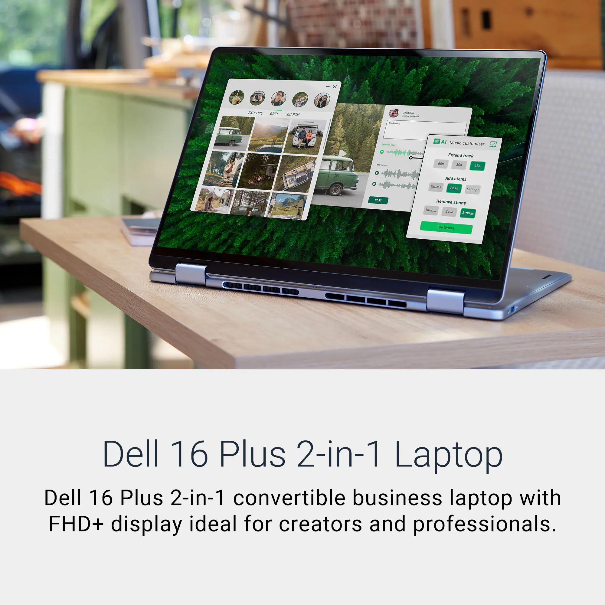 Dell 16 Plus 2-in-1 convertible business laptop with FHD+ display ideal for creators and professionals.