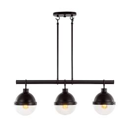 Jonathan Y - Caleb 33" 3-Light Industrial Farmhouse Iron/Glass Linear LED Pendant, Oil Rubbed Bronze/Clear - Oil-Rubbed Bronze